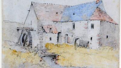 watercolour drawing of a farm house