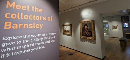 Meet the collectors of Barnsley - the entrance to the first gallery where you can see paintings in the background