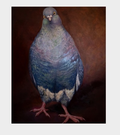 A very large painting of a pigeon!