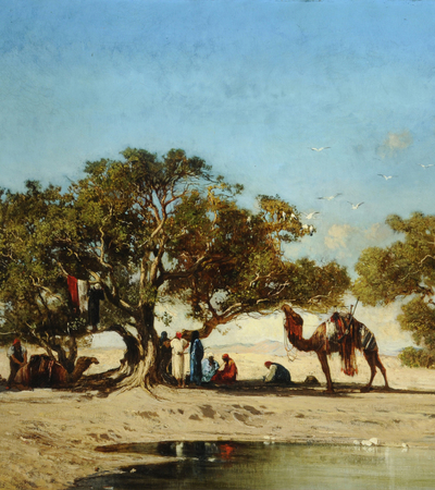 ‘Camels and Figures Resting in the Desert’, c.1860 - Victor Pierre Huguet (1835-1902)